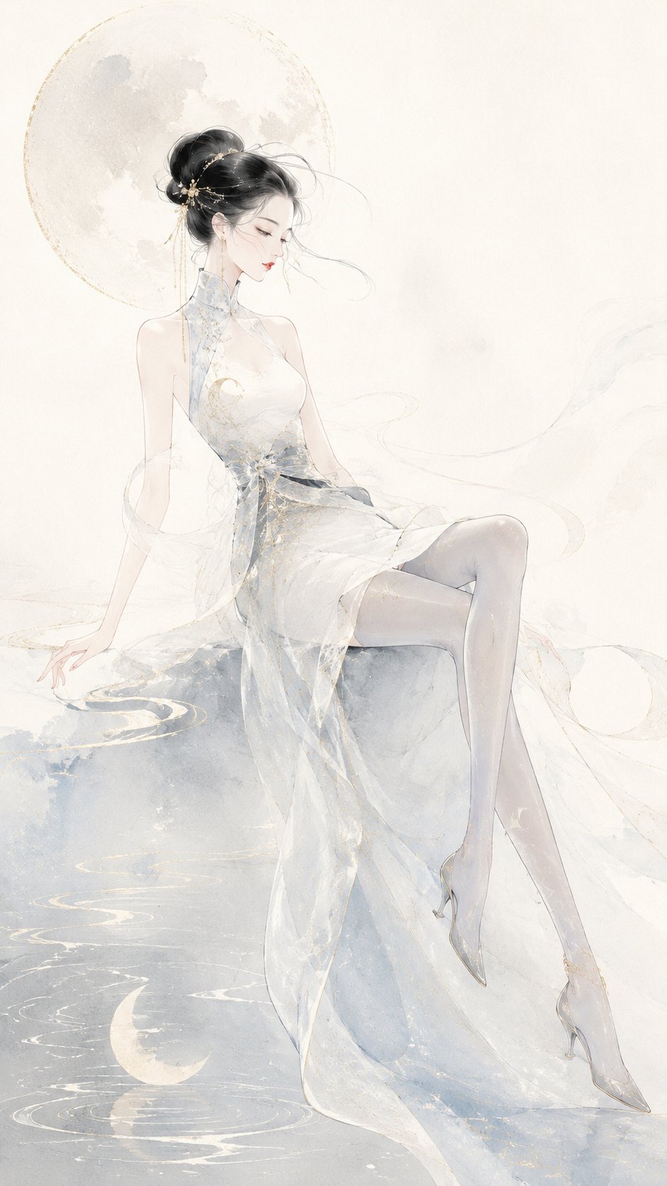GPT Image 2 东方时装高定插画模板成片,可复制 Prompt 用于丝袜穿搭视觉