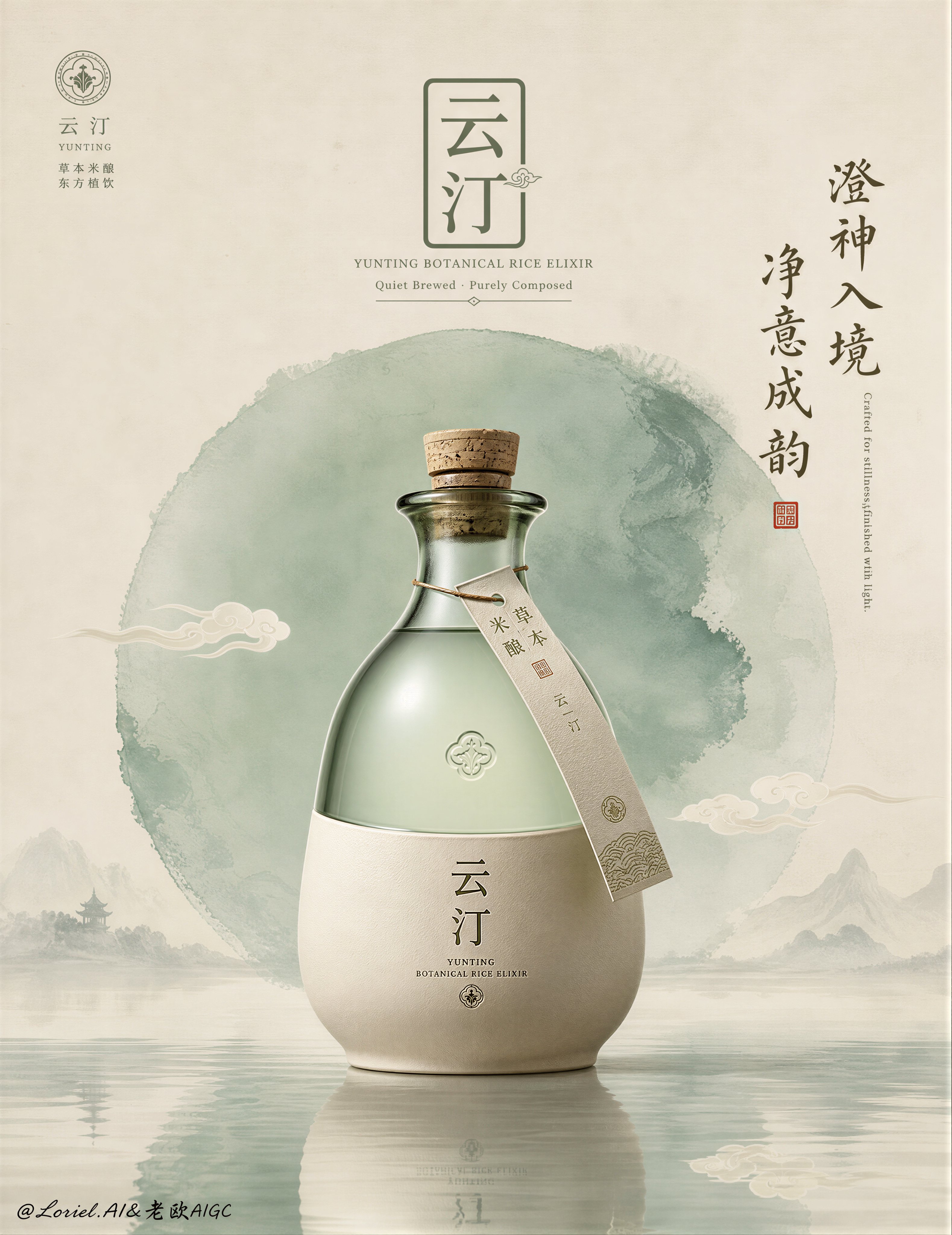 Generated result showing a collectible heritage-inspired advertisement with a photoreal hero bottle